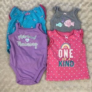 Baby Girl Summer Bodysuit & Shirt Bundle Mermaid Training 3-6 Months Flamingos